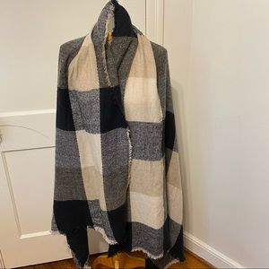 Large Neutral Colored Checked Plaid Blanket Scarf Shawl or Wrap